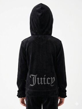 JUICY COUTURE Velour Full Zip Hoodie Sweatshirt Black Girls M 8-10